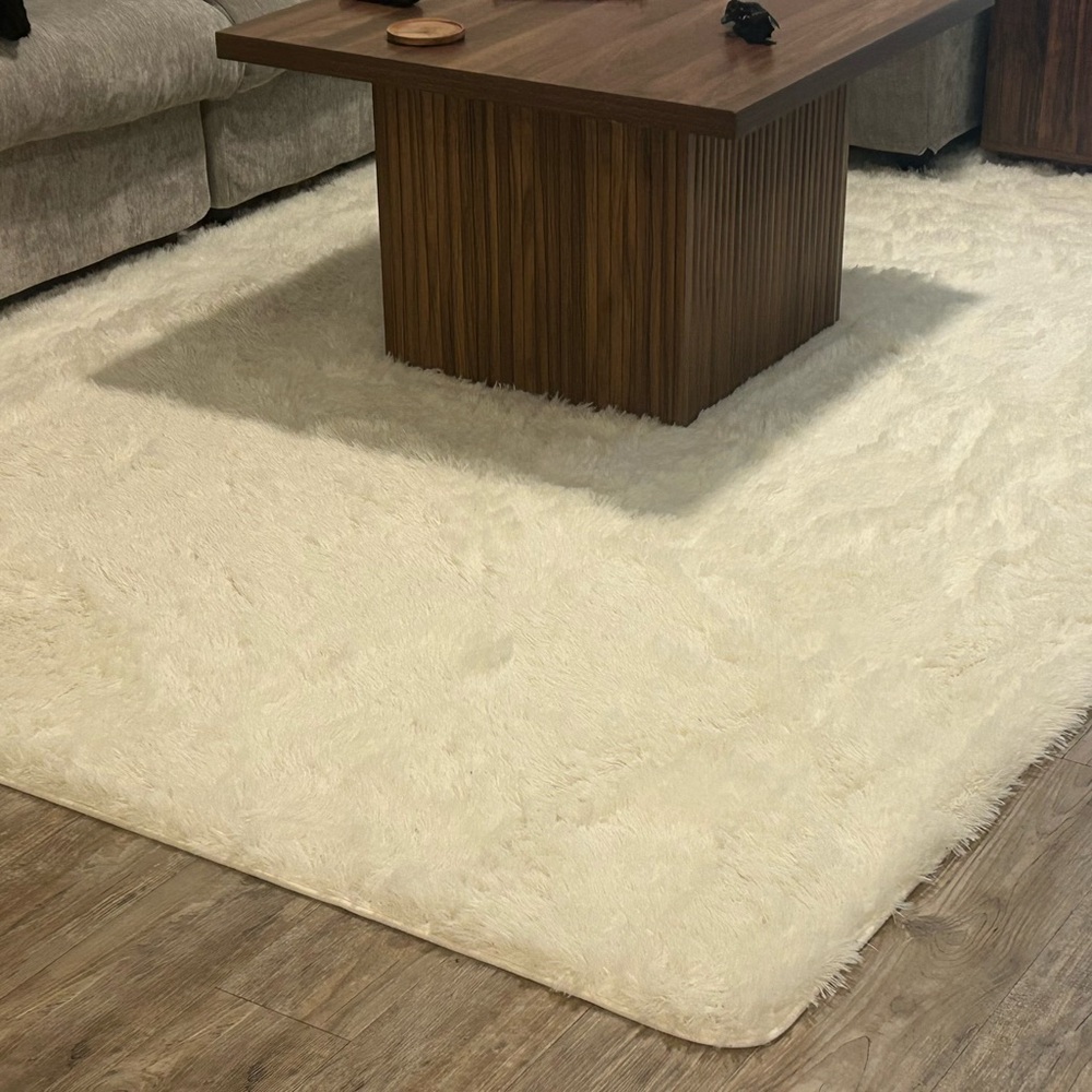 LIKE NEW! Plush Shag Area Rug - White 8x10ft